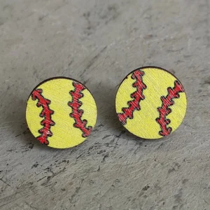 Wood Softball/Baseball Stud Earrings