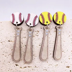 Wooden Baseball / Softball Dangle Earrings